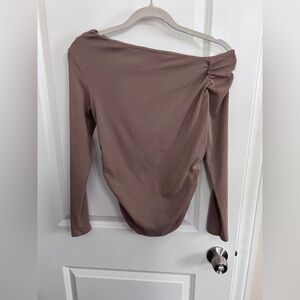 Zara Brown Asymmetrical Ruched Blouse